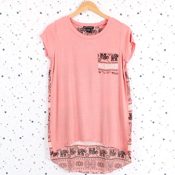 Elephant Print Back Top Tee Light Coral Pink - Picture 6 of 7